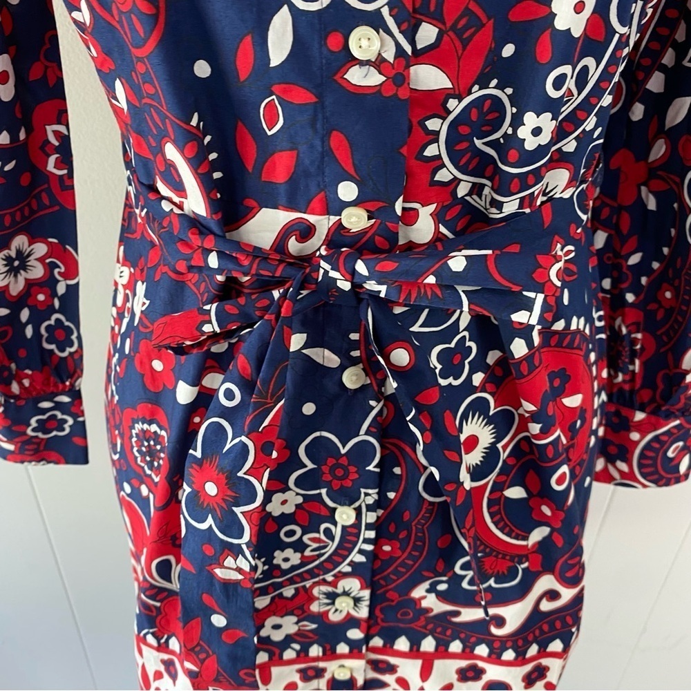 NWT Talbots Paisley Poplin Shirt Dress Size 2P Red Blue Old Money Cotton Belted - Picture 6 of 15